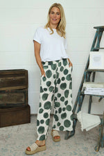 Hetty Wide Leg Print Trousers Khaki Khaki - Hetty Wide Leg Print Trousers Khaki