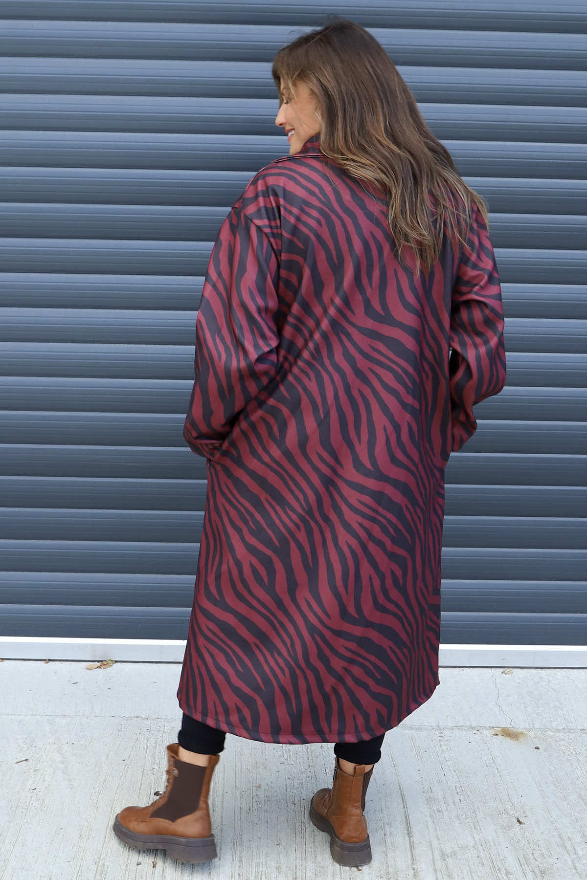 Jenna Zebra Print Coat Wine