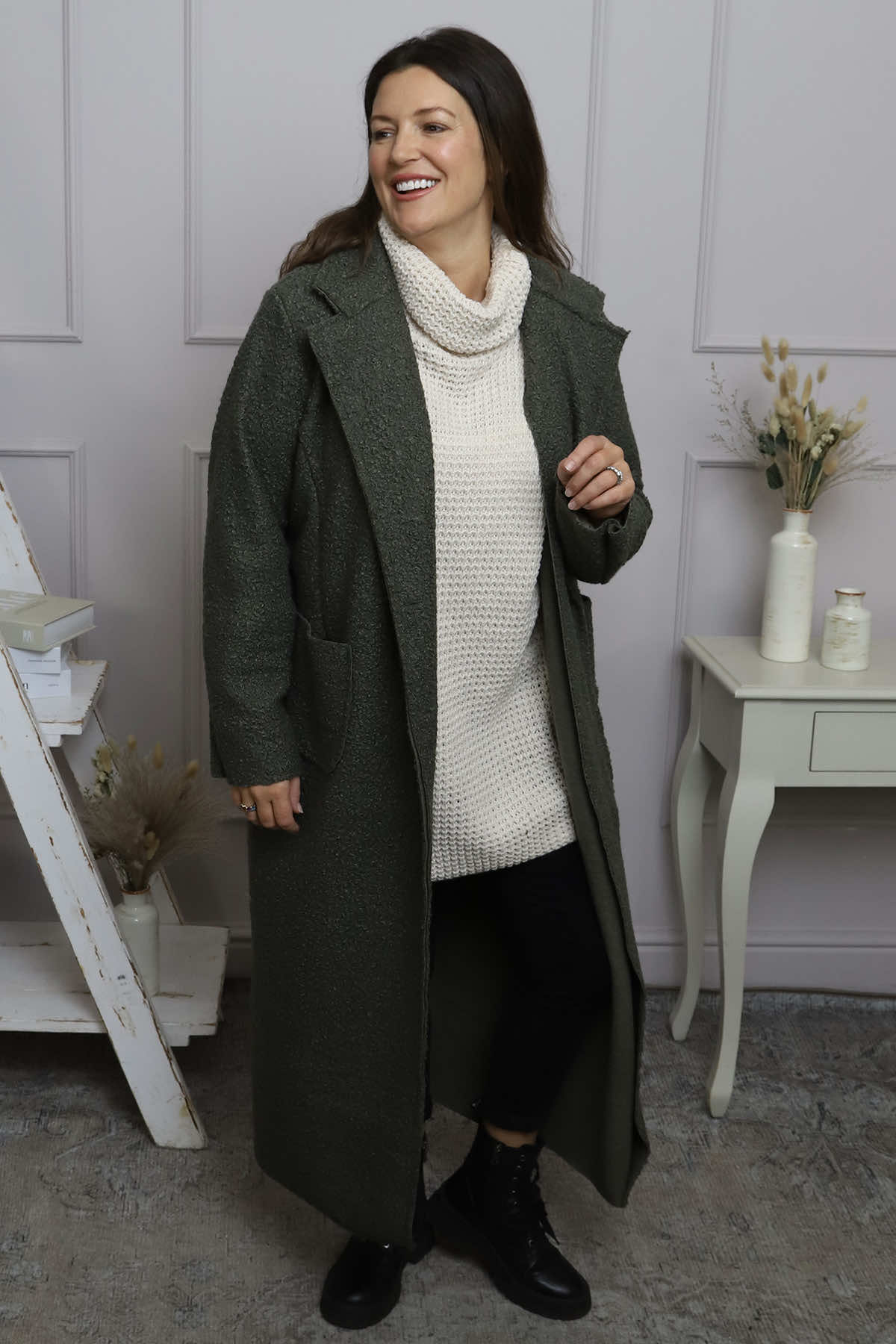 Lexie Boucle Coat Khaki
