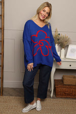 Roxanna Flower Knitted Jumper Cobalt Cobalt - Roxanna Flower Knitted Jumper Cobalt