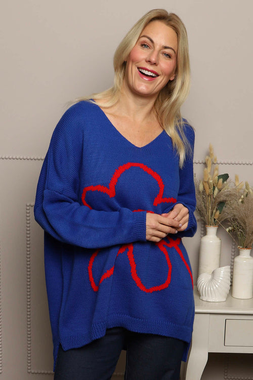 Roxanna Flower Knitted Jumper Cobalt - Image 2