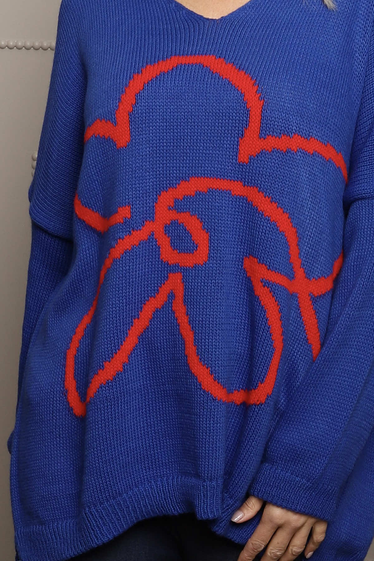 Roxanna Flower Knitted Jumper Cobalt