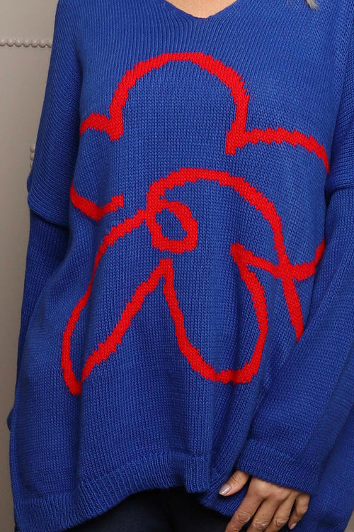 Roxanna Flower Knitted Jumper Cobalt - Image 3