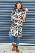 Melodie Leopard Print Cotton Tunic Stone Stone - Melodie Leopard Print Cotton Tunic Stone