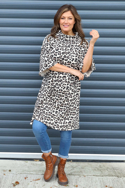 Melodie Leopard Print Cotton Tunic Stone