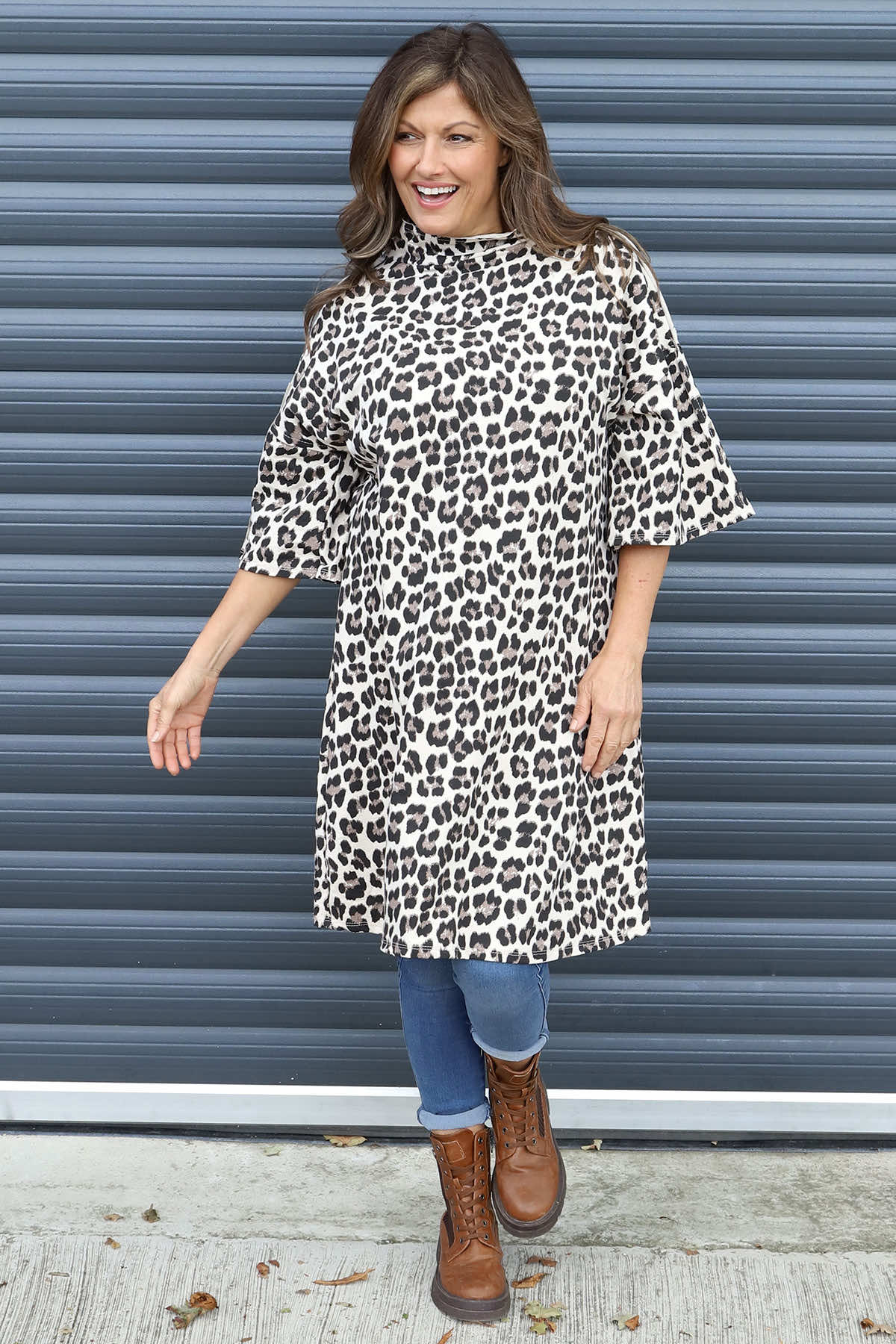 Melodie Leopard Print Cotton Tunic Stone