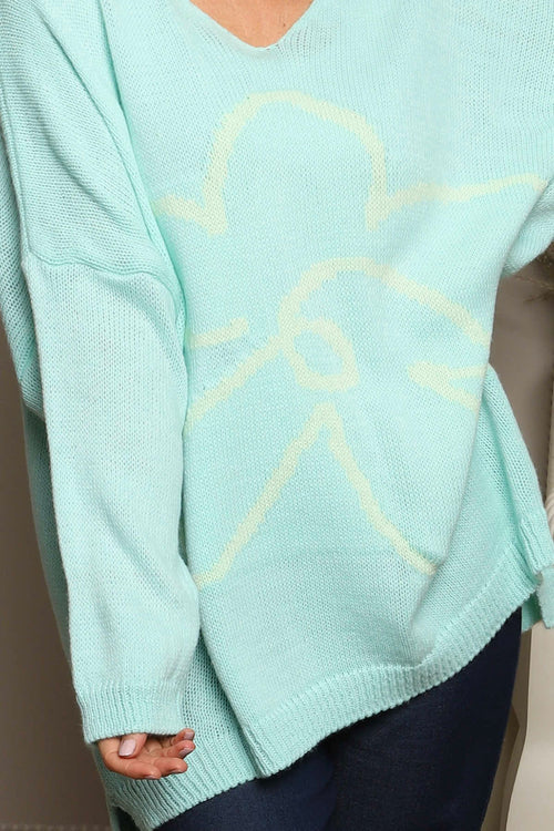 Roxanna Flower Knitted Jumper Mint - Image 3