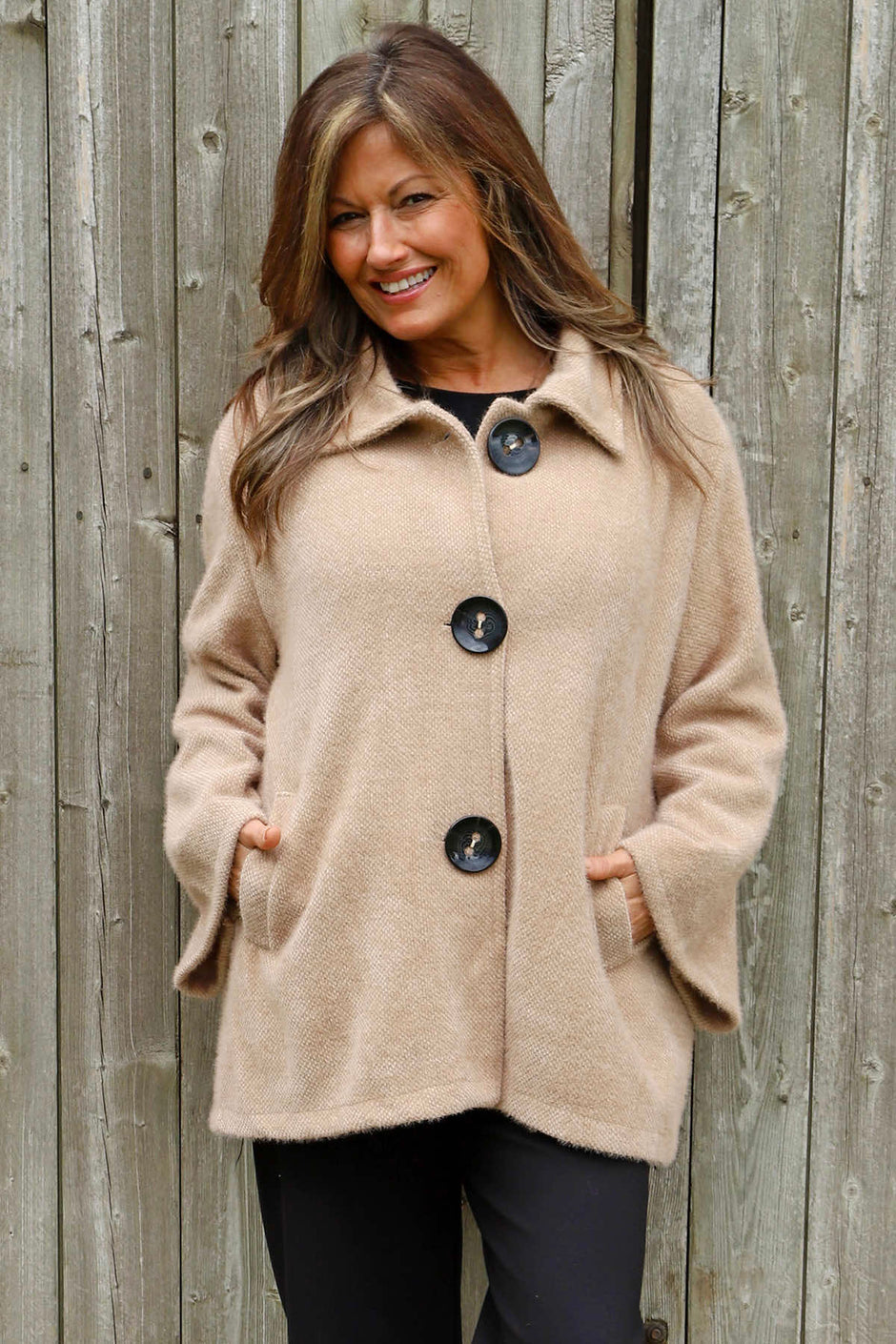 Marzia Textured Button Jacket Camel