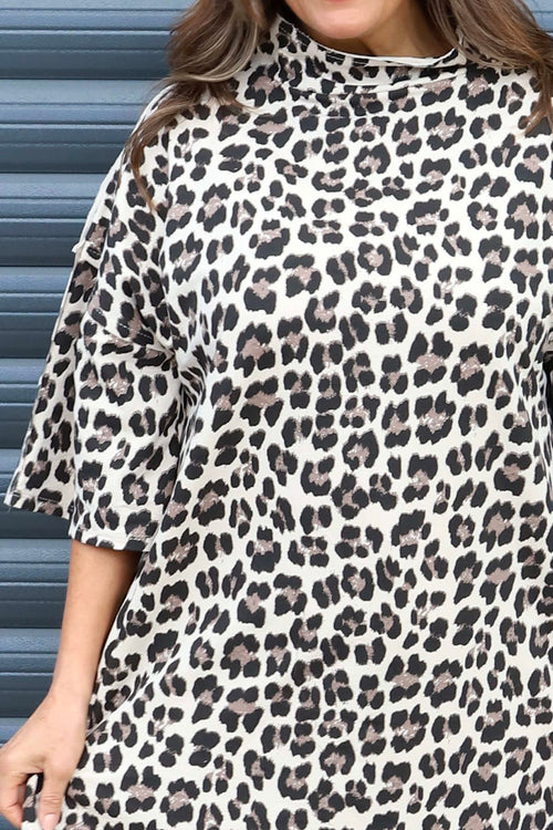 Melodie Leopard Print Cotton Tunic Stone - Image 3