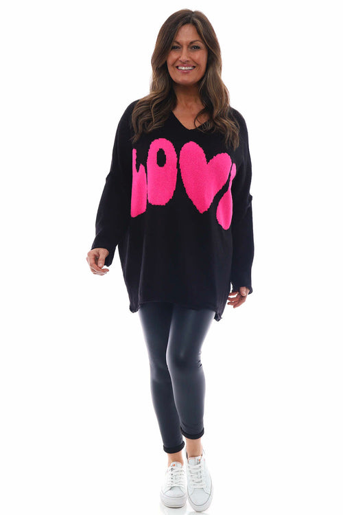Love V-Neck Knitted Jumper Black - Image 1
