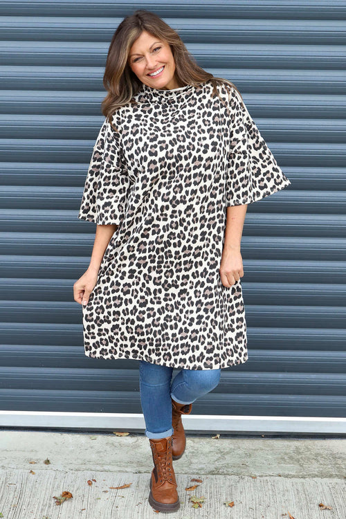 Melodie Leopard Print Cotton Tunic Stone - Image 4