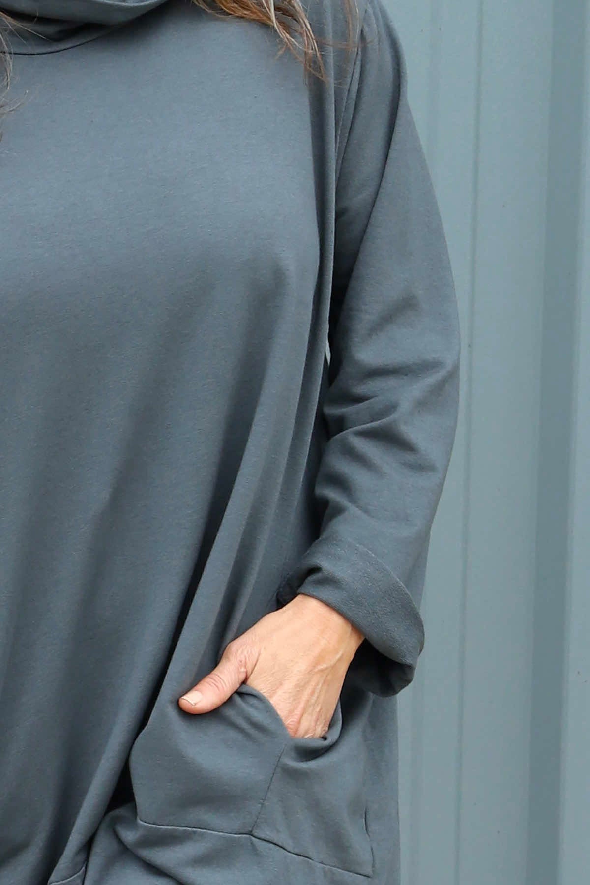 Lisanne Cowl Neck Cotton Dress Charcoal