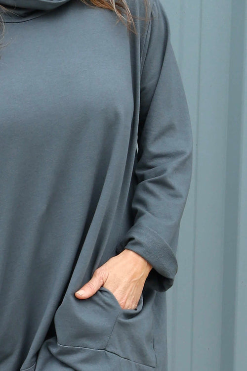 Lisanne Cowl Neck Cotton Dress Charcoal - Image 3