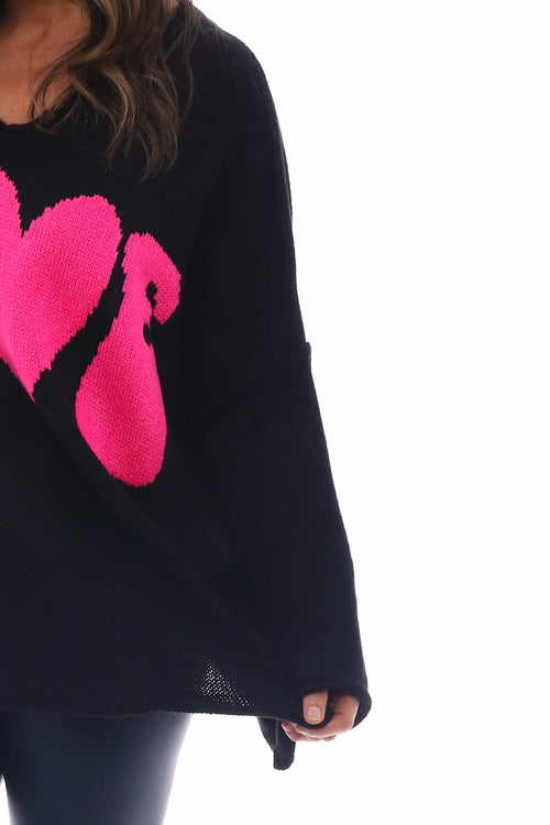 Love V-Neck Knitted Jumper Black - Image 3