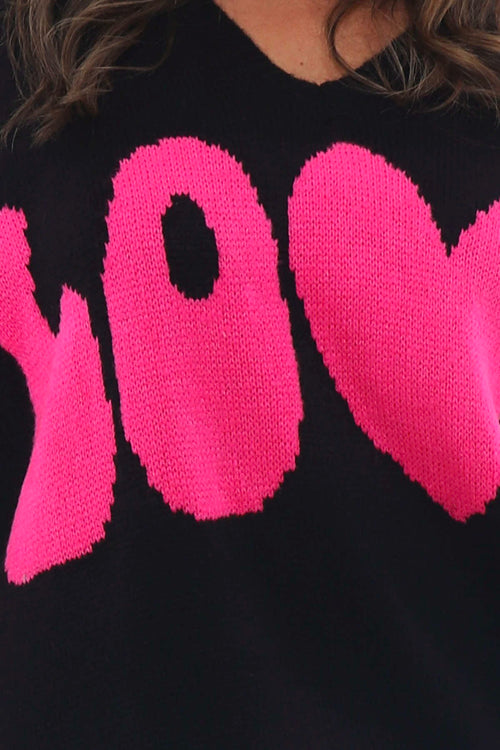 Love V-Neck Knitted Jumper Black - Image 6