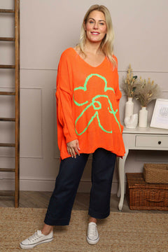 Roxanna Flower Knitted Jumper Orange