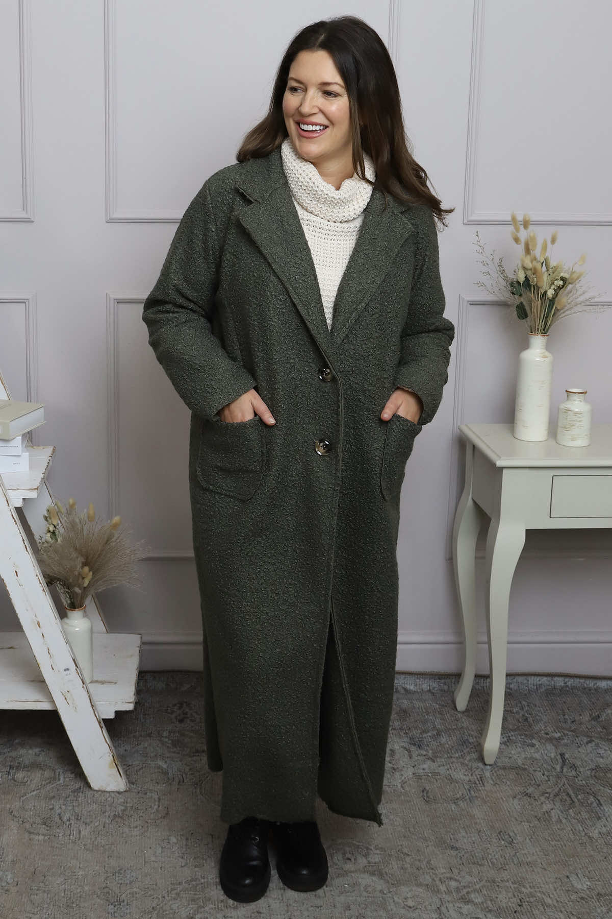 Lexie Boucle Coat Khaki