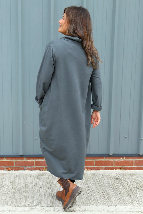 Lisanne Cowl Neck Cotton Dress Charcoal - Image 4