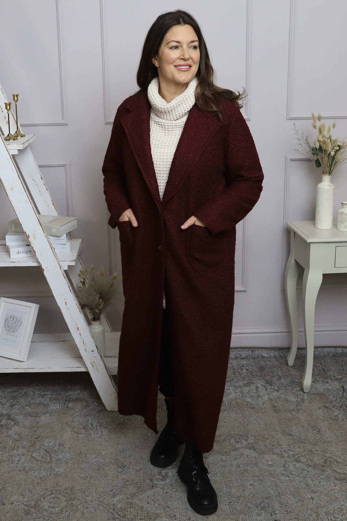 Lexie Boucle Coat Wine