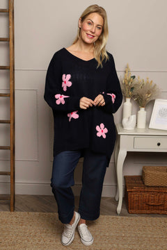 Valerie Botanical Knitted Jumper Navy