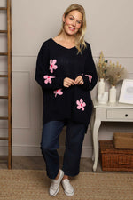 Valerie Botanical Knitted Jumper Navy Navy - Valerie Botanical Knitted Jumper Navy