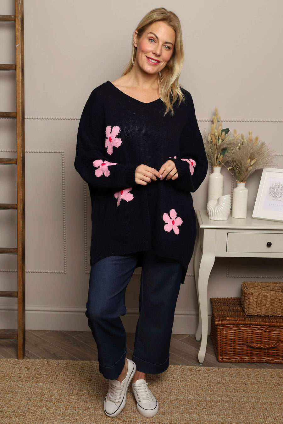 Valerie Botanical Knitted Jumper Navy