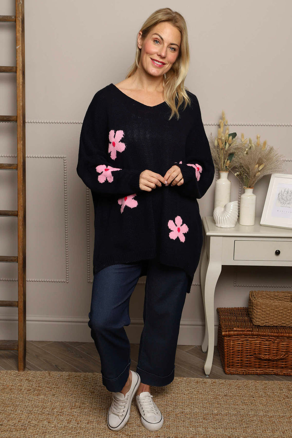 Valerie Botanical Knitted Jumper Navy