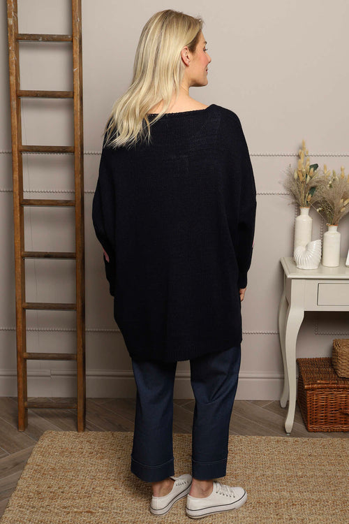 Valerie Botanical Knitted Jumper Navy - Image 4