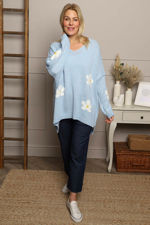 Valerie Botanical Knitted Jumper Light Blue - Image 2