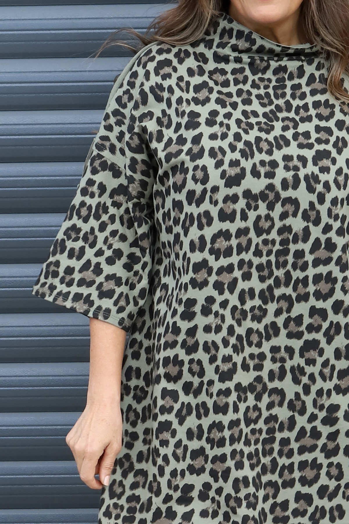 Melodie Leopard Print Cotton Tunic Khaki