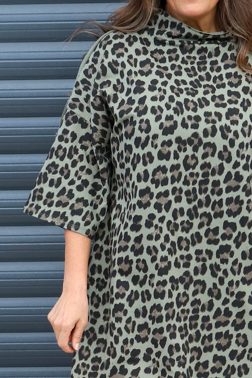 Melodie Leopard Print Cotton Tunic Khaki - Image 3