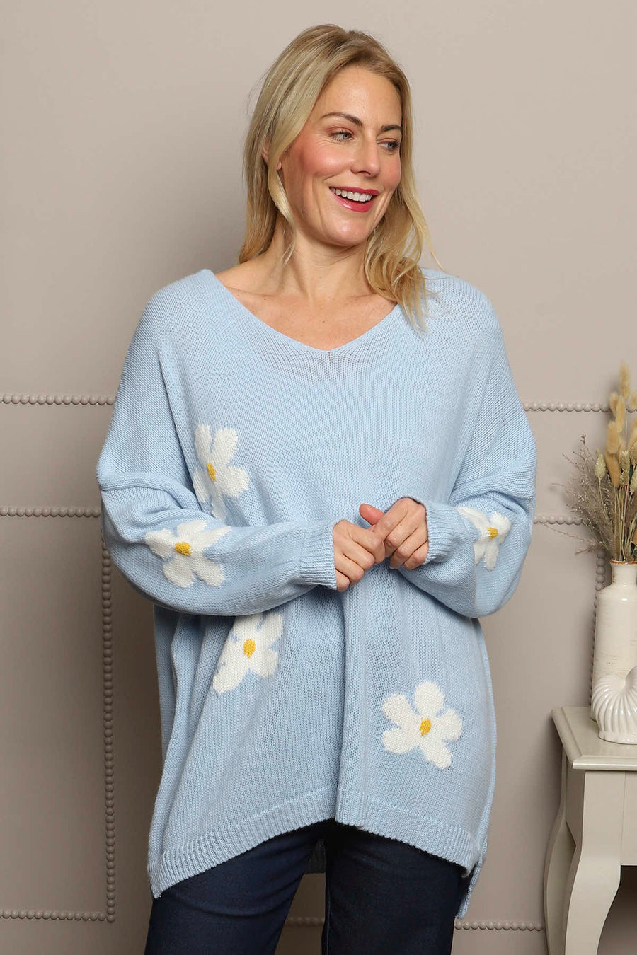 Valerie Botanical Knitted Jumper Light Blue
