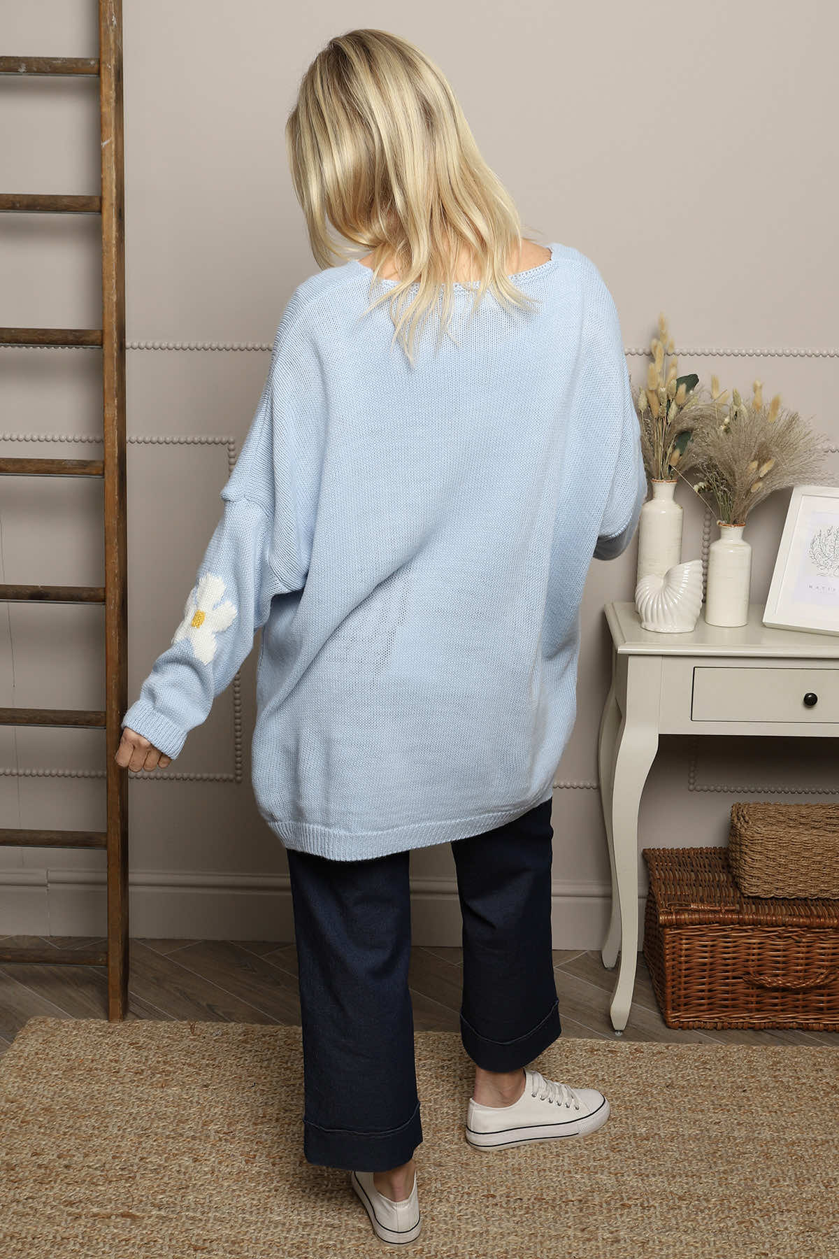 Valerie Botanical Knitted Jumper Light Blue