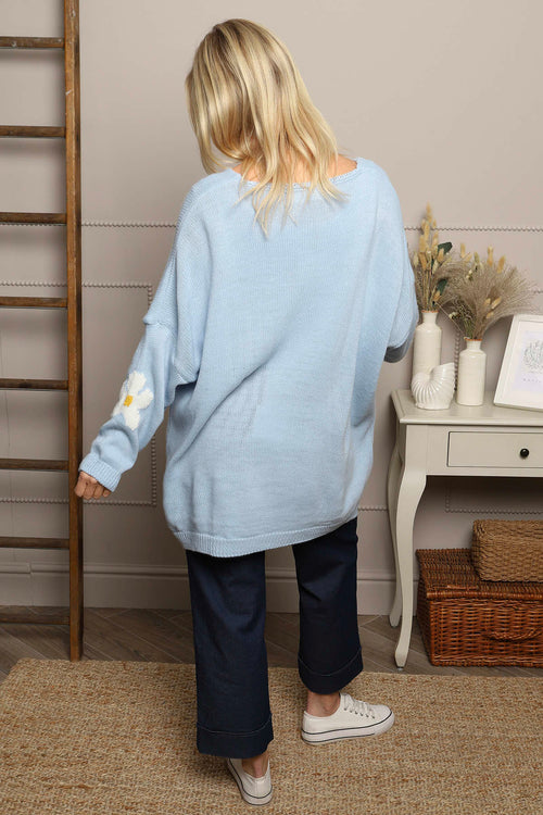 Valerie Botanical Knitted Jumper Light Blue - Image 4