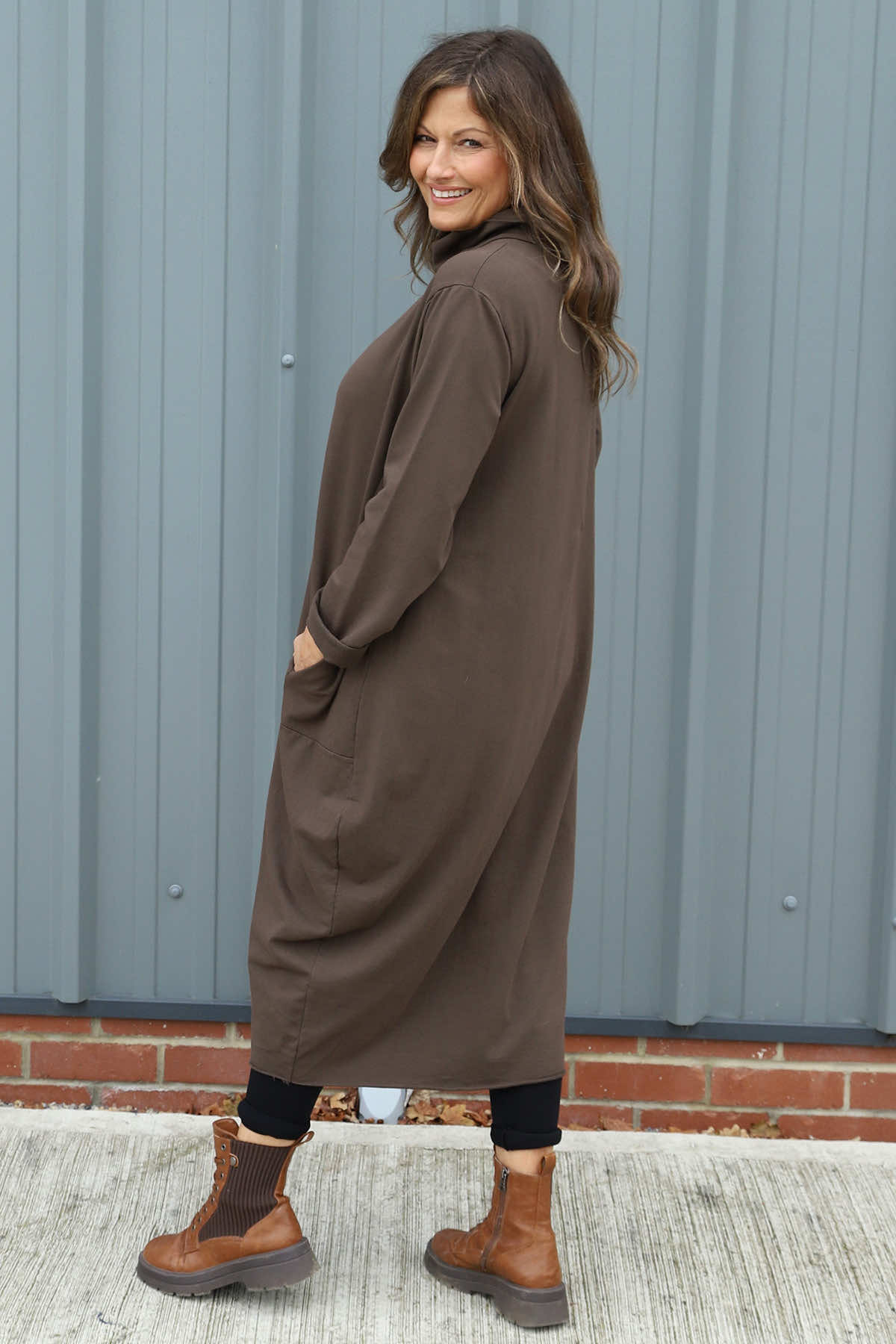 Lisanne Cowl Neck Cotton Dress Cocoa