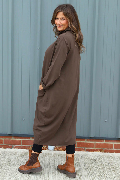 Lisanne Cowl Neck Cotton Dress Cocoa - Image 4