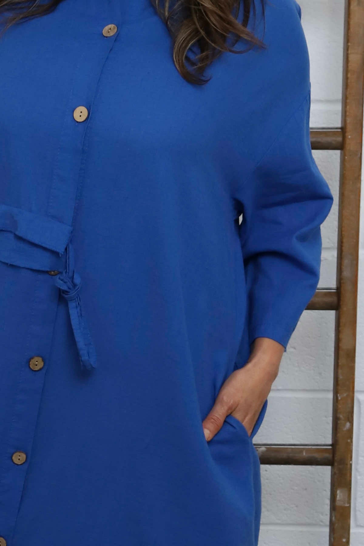 Sienna Button Linen Dress Cobalt