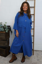 Sienna Button Linen Dress Cobalt Cobalt - Sienna Button Linen Dress Cobalt