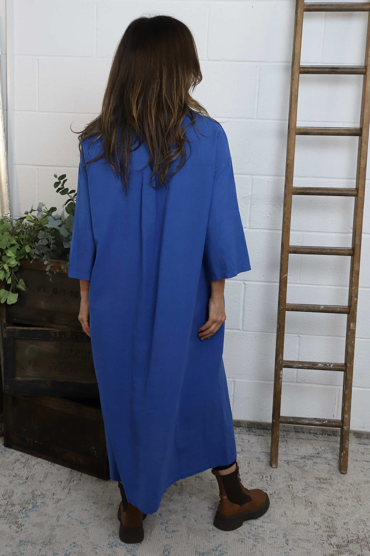 Sienna Button Linen Dress Cobalt