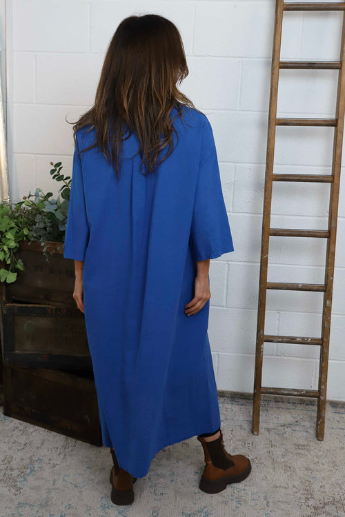 Sienna Button Linen Dress Cobalt - Image 4