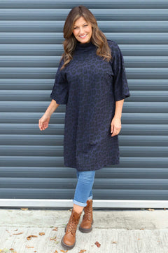Melodie Leopard Print Cotton Tunic Navy