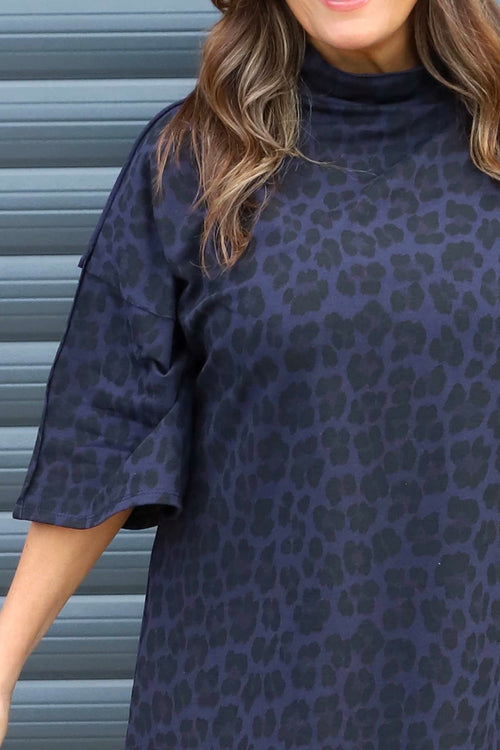 Melodie Leopard Print Cotton Tunic Navy - Image 3