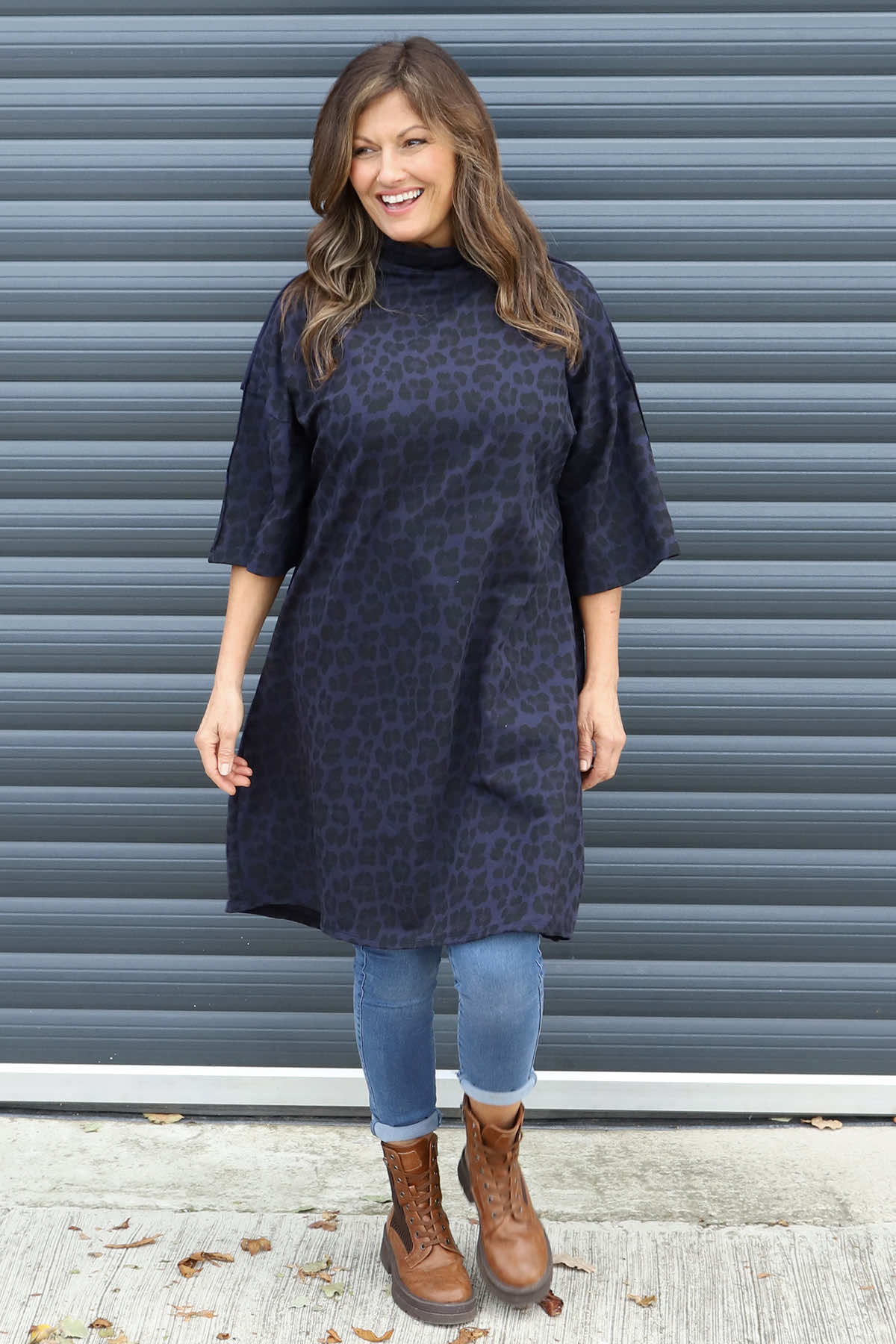 Melodie Leopard Print Cotton Tunic Navy