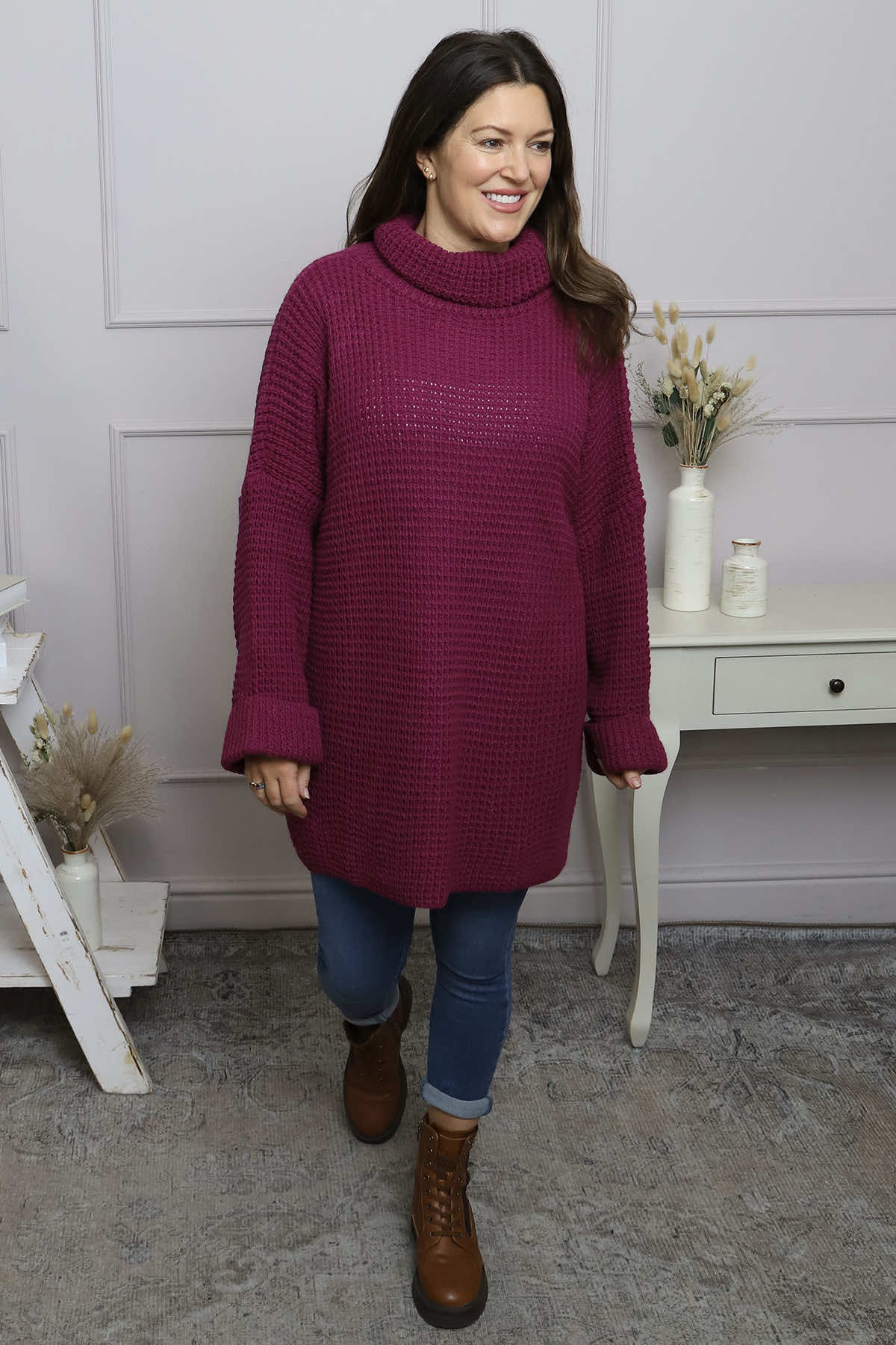 Romilly Polo Neck Knitted Jumper Berry
