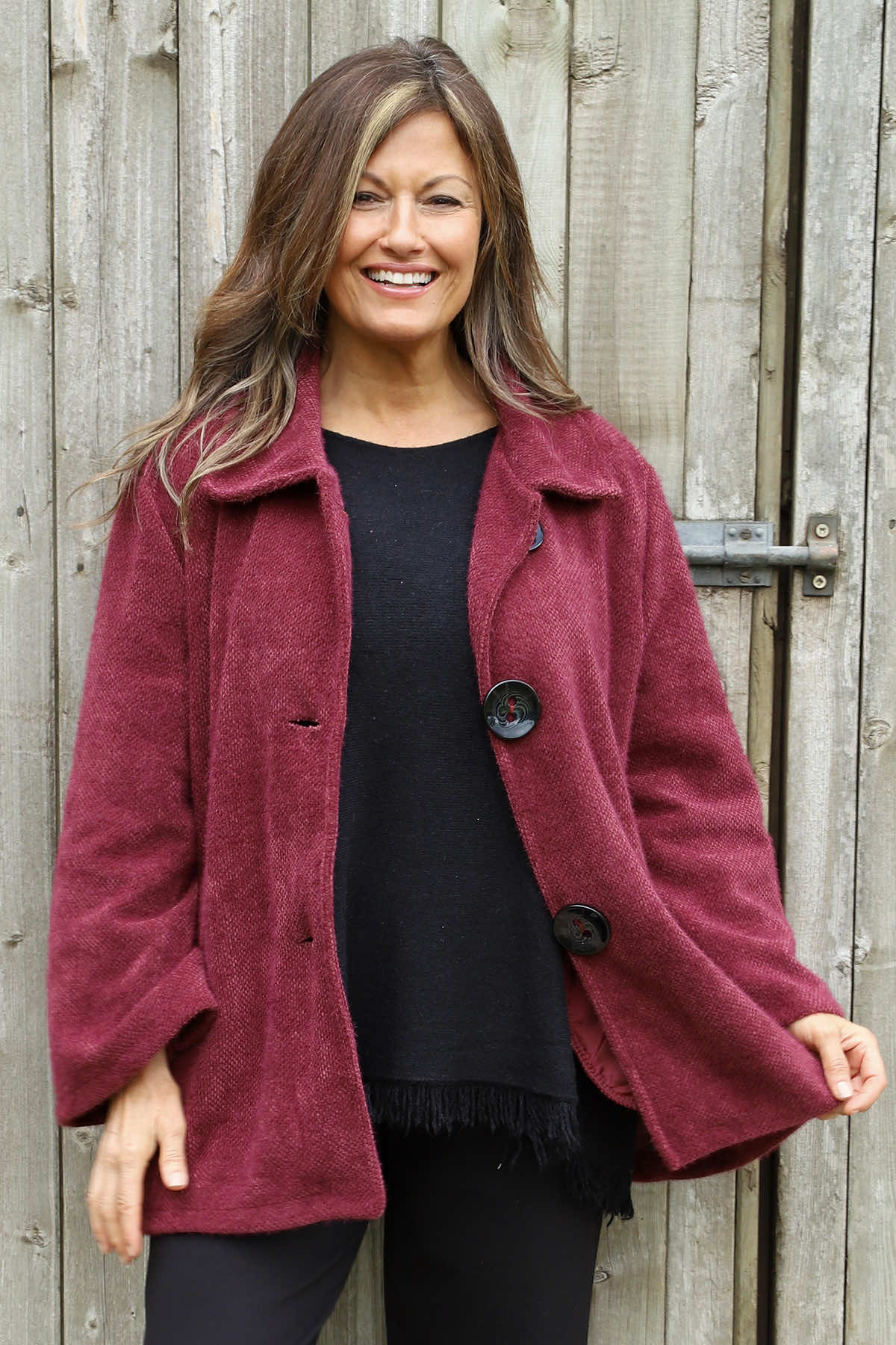 Marzia Textured Button Jacket Wine