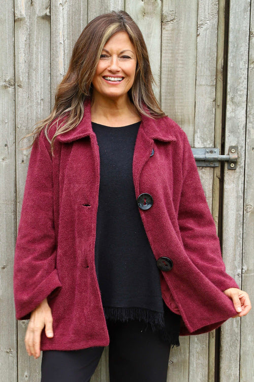 Marzia Textured Button Jacket Wine - Image 2