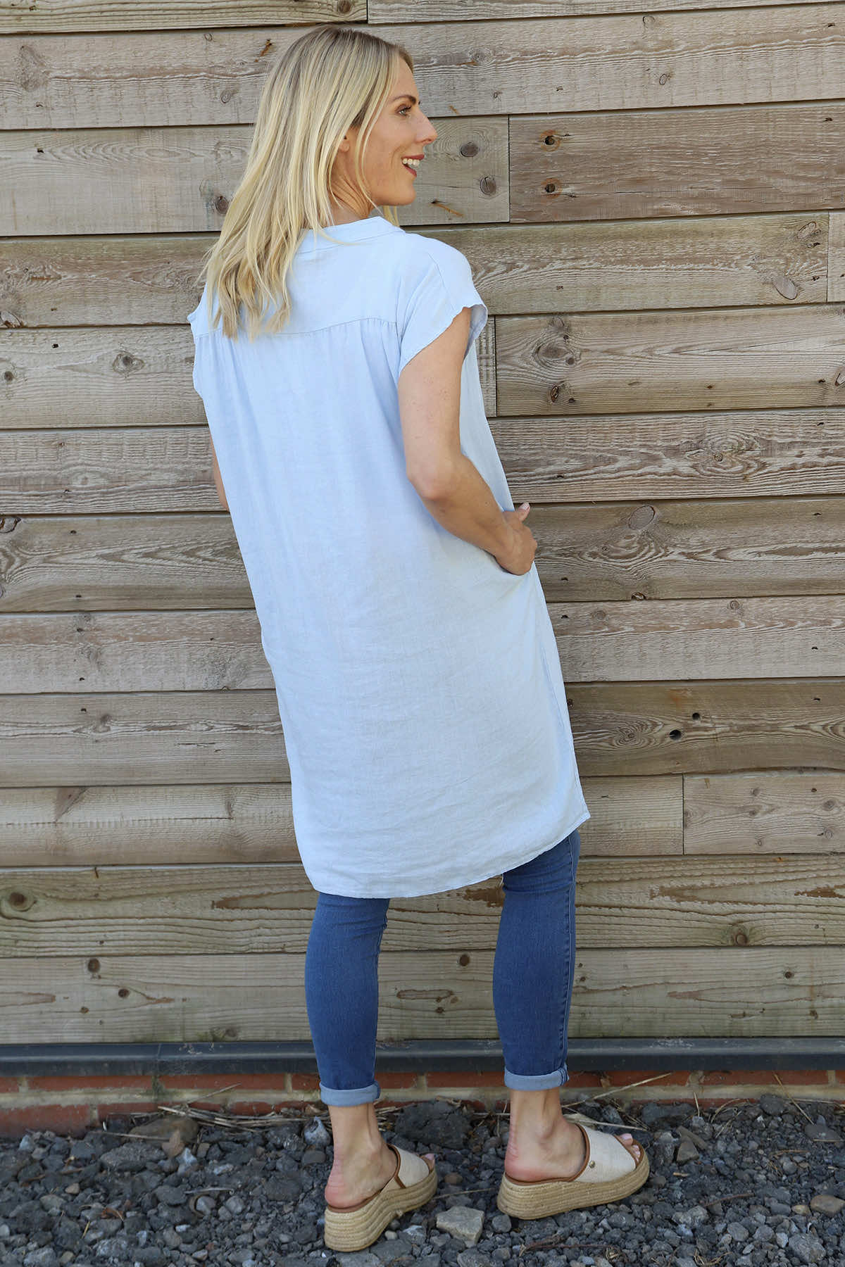 Hayle Button Linen Tunic Light Blue