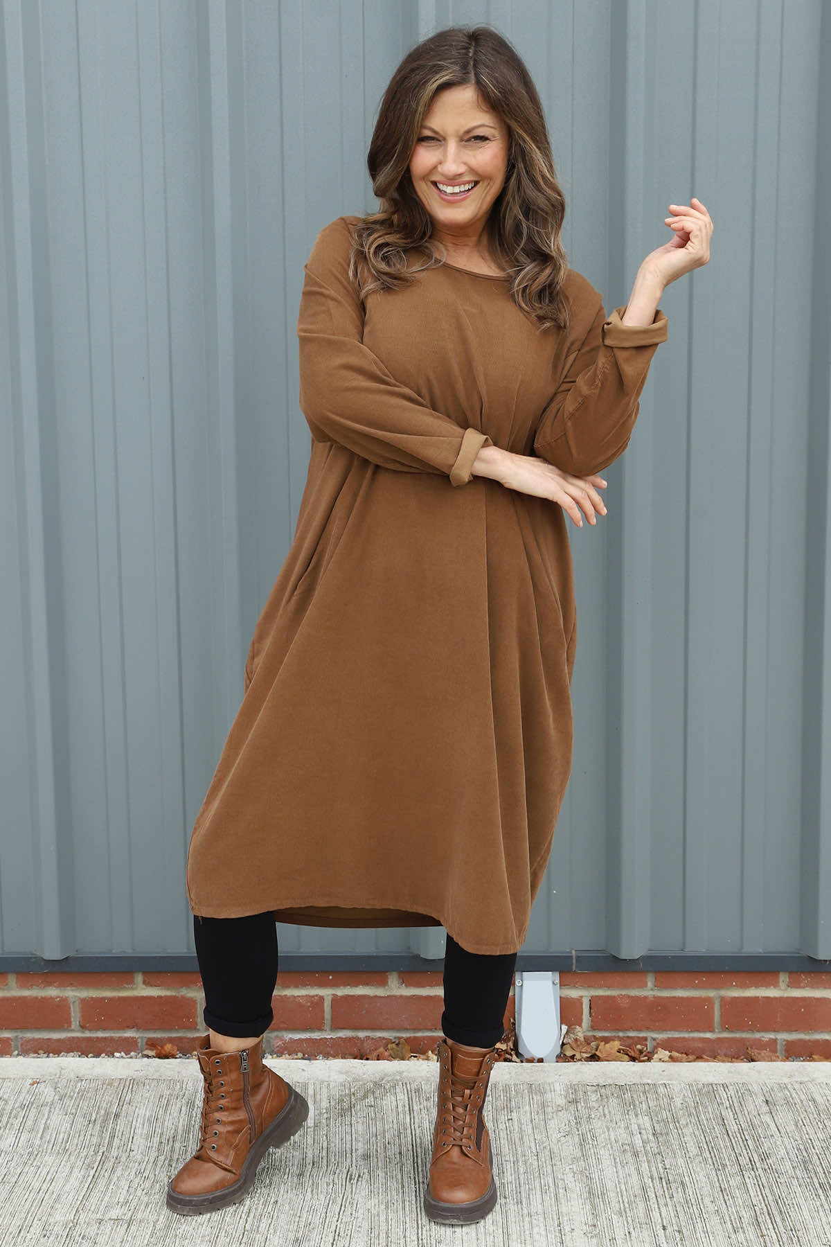 Kiana Needlecord Dress Nutmeg