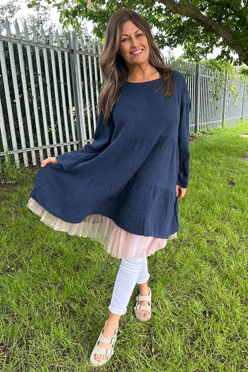 Cleeve Tiered Cotton Tunic Navy