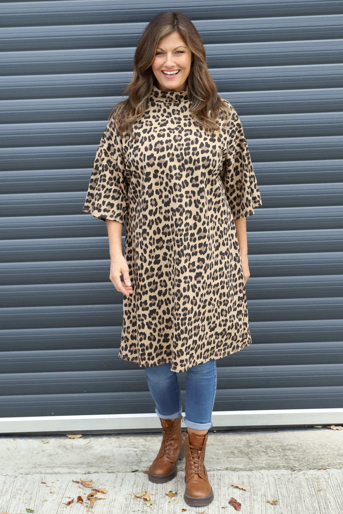 Melodie Leopard Print Cotton Tunic Camel